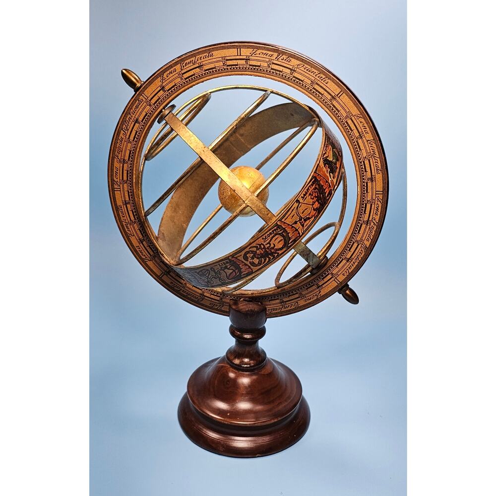 Vintage Italian Mercurio D'oro Armillary Sphere Zodiac Celestial Globe Wood Base